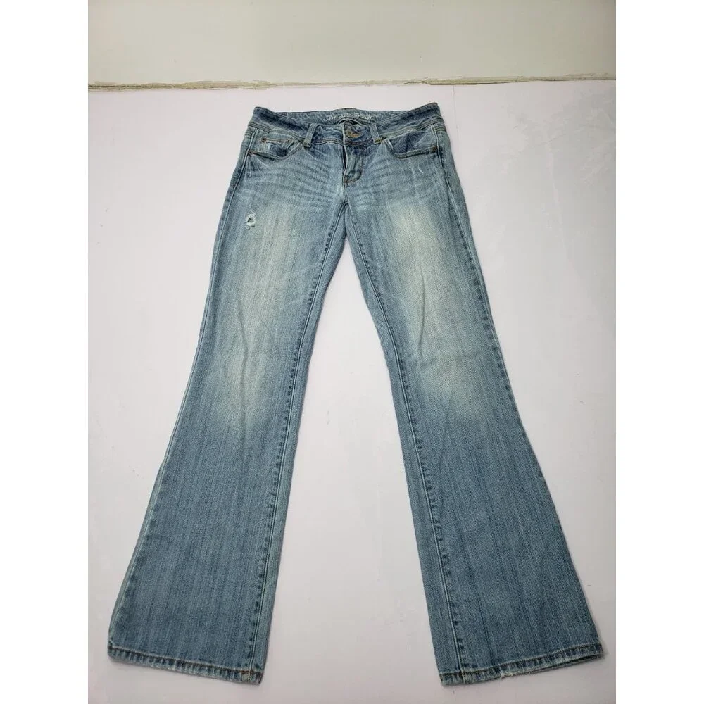 American Eagle Womens Medium Wash Blue Stretch Slim Boot Jeans Size 6 Reg